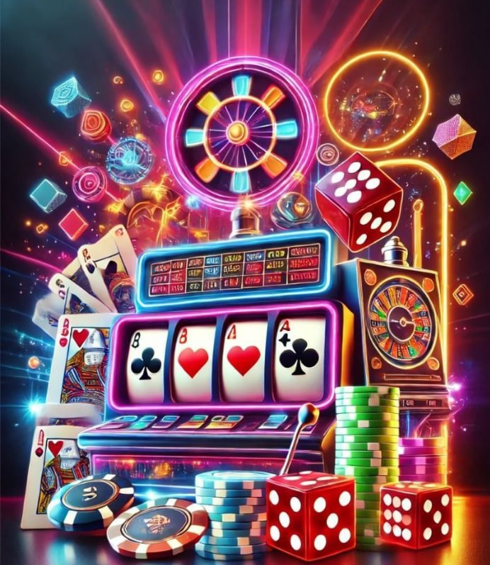 Màn hình slot online với nhiều biểu tượng trái cây và đèn nháy sống động